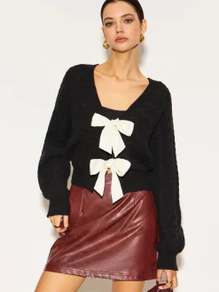 COMMENSE V-Neck Bow Front Twist Cardigan* Knitwear|Tops