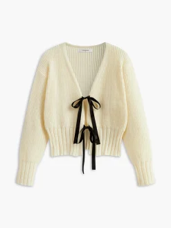 COMMENSE V-Neck Bow Ribbed Cardigan* Cardigans|Sweaters & Cardigans