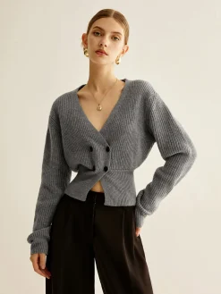 COMMENSE V-Neck Button Cinched Cardigan* Cardigans|Sweaters & Cardigans