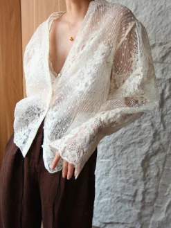 COMMENSE V-Neck Button Floral Sheer Shirt* Blouses & Shirts|Tops