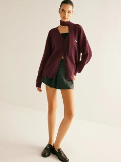 COMMENSE V-Neck Button Knit Outerwear With Scarf* Sweater Tops|Outerwear