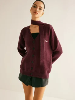 COMMENSE V-Neck Button Knit Outerwear With Scarf* Sweater Tops|Outerwear