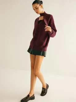 COMMENSE V-Neck Button Knit Outerwear With Scarf* Sweater Tops|Outerwear