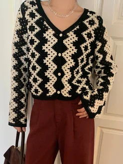 COMMENSE V-Neck Chevron Breasted Cardigan* Knitwear|Tops