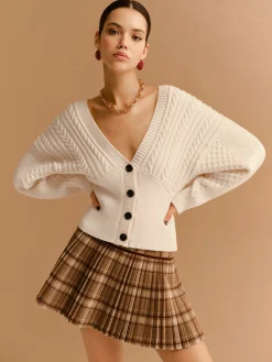 COMMENSE V-Neck Cinched Waist Twist Button Cardigan* Knitwear|Tops