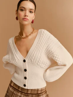 COMMENSE V-Neck Cinched Waist Twist Button Cardigan* Knitwear|Tops