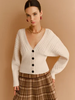 COMMENSE V-Neck Cinched Waist Twist Button Cardigan* Knitwear|Tops