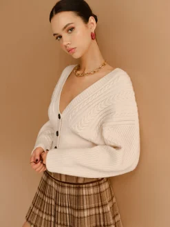 COMMENSE V-Neck Cinched Waist Twist Button Cardigan* Knitwear|Tops