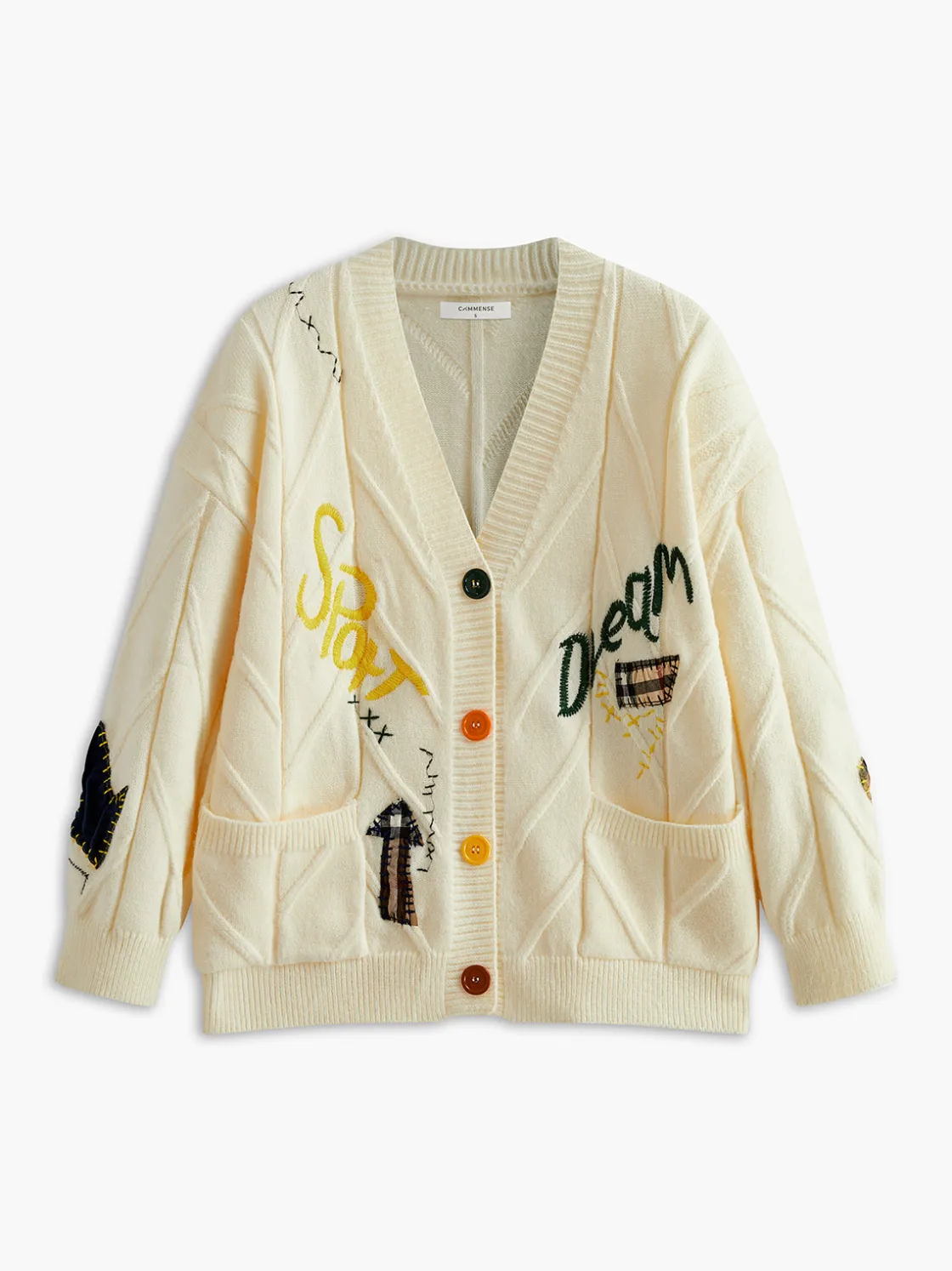 COMMENSE V-Neck Colorful-Button Cable Cardigan* Knitwear|Tops