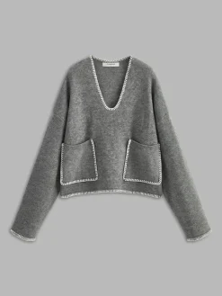 COMMENSE V-Neck Contrast Trim Knit Top* Sweater Tops|Sweaters & Cardigans