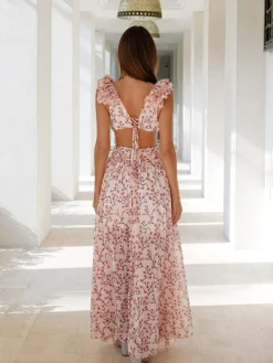 COMMENSE V-Neck Cutout Ruffle Dress* Vacation Dresses|Summer Dresses