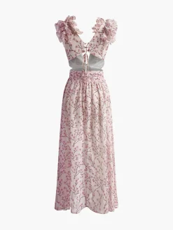 COMMENSE V-Neck Cutout Ruffle Dress* Vacation Dresses|Summer Dresses