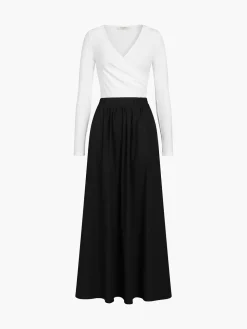 COMMENSE V-Neck Double Pockets Long Sleeve Long Dress* Black Dresses|Casual Dresses