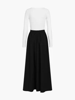 COMMENSE V-Neck Double Pockets Long Sleeve Long Dress* Black Dresses|Casual Dresses