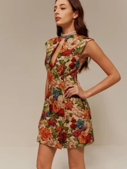 COMMENSE V-Neck Floral Zipper Tank Dress* Floral Dresses|Cocktail & Party Dresses