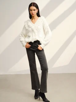 COMMENSE V-Neck Floral-Decor Shift Sweater* Sweater Tops|Sweaters & Cardigans