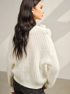 COMMENSE V-Neck Floral-Decor Shift Sweater* Sweater Tops|Sweaters & Cardigans