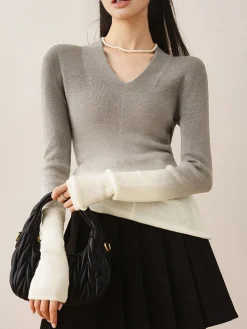 COMMENSE V-Neck Gradient Slim Knit Top* Sweater Tops|Sweaters & Cardigans