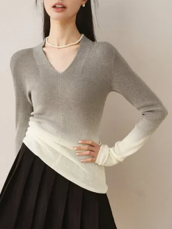 COMMENSE V-Neck Gradient Slim Knit Top* Sweater Tops|Sweaters & Cardigans
