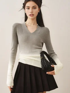 COMMENSE V-Neck Gradient Slim Knit Top* Sweater Tops|Sweaters & Cardigans