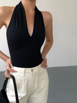 COMMENSE V-Neck Halter Open Back Tank Top* Sweater Tops|Tank Tops & Camis