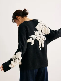 COMMENSE V-Neck Knit-Floral Shift Sweater* Sweater Tops|Sweaters & Cardigans