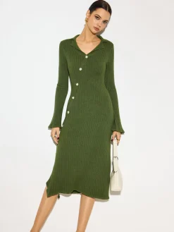 COMMENSE V-Neck Lapel Sweater Midi Dress* Knitwear|Dresses