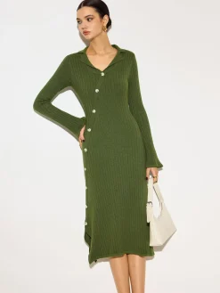 COMMENSE V-Neck Lapel Sweater Midi Dress* Knitwear|Dresses