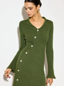 COMMENSE V-Neck Lapel Sweater Midi Dress* Knitwear|Dresses