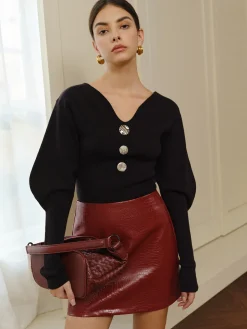 COMMENSE V-Neck Leg-Of Mutton Sleeve Sweater* Sweater Tops|Sweaters & Cardigans