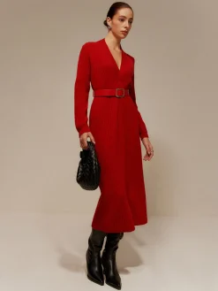 COMMENSE V-Neck Long Sleeve Belted Sweater Dress* Sweater Dresses|Work Dresses