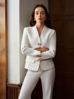 COMMENSE V-Neck Metal Button Petite Blazer* Blazers|Outerwear