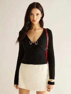 COMMENSE V-Neck Metal Detail Sweater* Sweater Tops|Sweaters & Cardigans