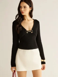 COMMENSE V-Neck Metal Detail Sweater* Sweater Tops|Sweaters & Cardigans