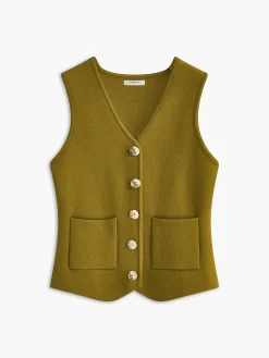 COMMENSE V-Neck Metal-Breasted Jersey Vest* Vests|Outerwear