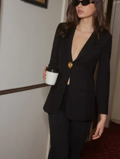 COMMENSE V-Neck Metal-Button Split Blazer* Outerwear|Blazers