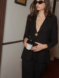 COMMENSE V-Neck Metal-Button Split Blazer* Outerwear|Blazers