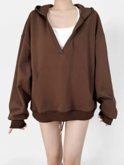 COMMENSE V-Neck Oversized-Pocket Hoodie* Sweatshirts & Hoodies|Tops