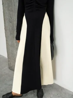 COMMENSE V-Neck Panel Pleated Long Dress* Black Dresses|Cocktail & Party Dresses