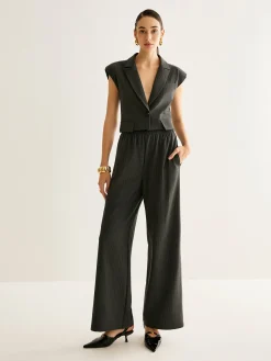 COMMENSE V-Neck Pinstripe Button Vest* Outerwear|Vests