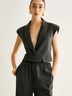 COMMENSE V-Neck Pinstripe Button Vest* Outerwear|Vests