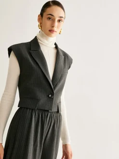 COMMENSE V-Neck Pinstripe Button Vest* Outerwear|Vests