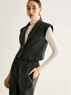 COMMENSE V-Neck Pinstripe Button Vest* Outerwear|Vests