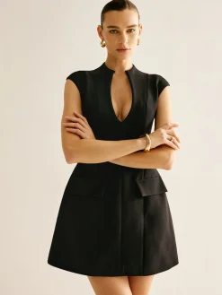 COMMENSE V-Neck Plain Piping Tank Dress* Black Dresses|Casual Dresses