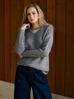 COMMENSE V-Neck Plain Pullover Sweater* Sweater Tops|Sweaters & Cardigans