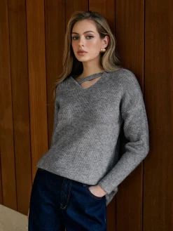 COMMENSE V-Neck Plain Pullover Sweater* Sweater Tops|Sweaters & Cardigans