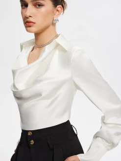 COMMENSE V-Neck Pleated Long Sleeve Blouse* Blouses & Shirts|Tops