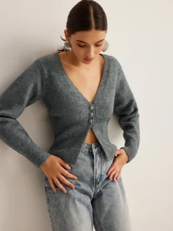 COMMENSE V-Neck Ribbed Split Slim Cardigan* Cardigans|Sweaters & Cardigans
