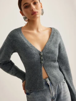 COMMENSE V-Neck Ribbed Split Slim Cardigan* Cardigans|Sweaters & Cardigans