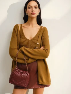 COMMENSE V-Neck Ribbed Sweater Co-ords* Sweater Tops|Sweaters & Cardigans